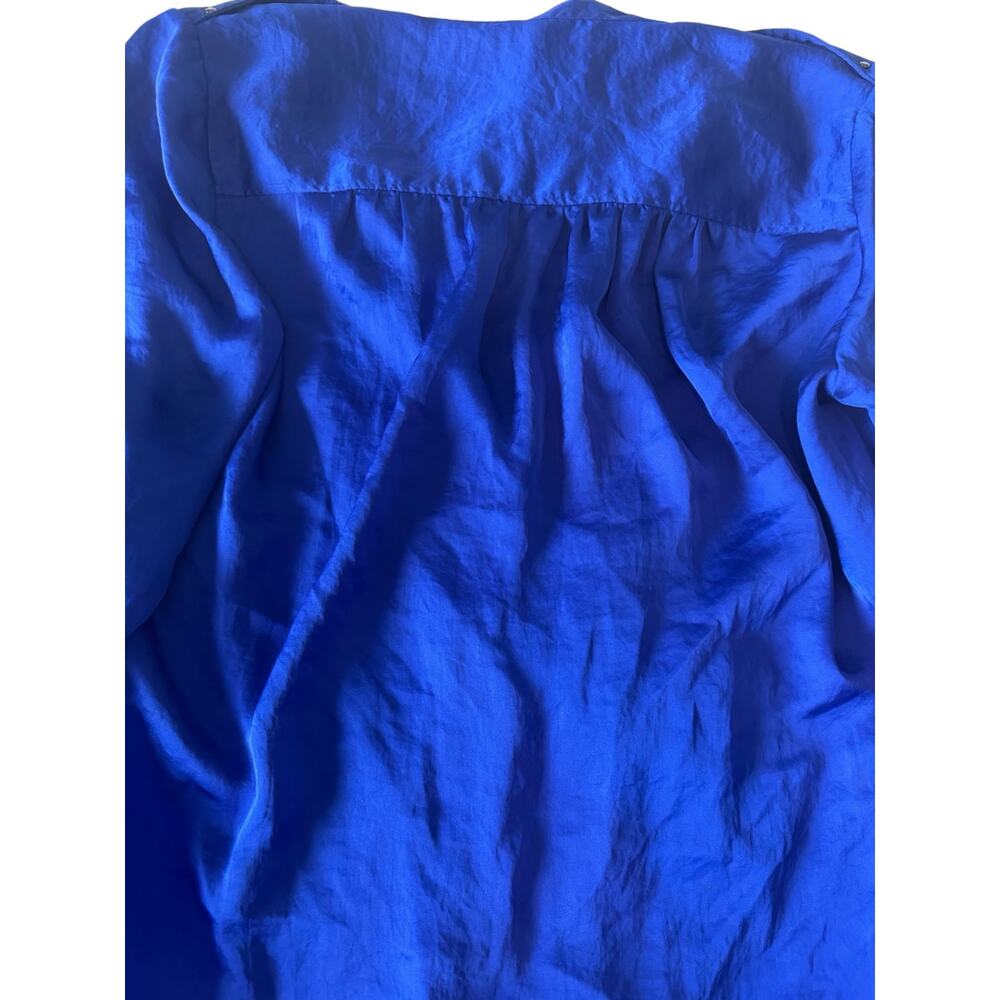 Kenneth Cole NY Blue Satin Blouse Women’s Small Button Front Long Sleeve Shirt - Picture 6 of 9
